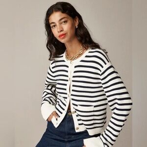 J.Crew Relaxed Emilie Sweater Lady Jacket in Natural Navy Stripe Cardigan Sz M